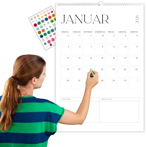 Winund Calendario da parete 2026 grande (43 x 62 cm) – Nov 2025 fino a dicembre 2026, calendario mensile 14 mesi con molto spazio per scrivere, design minimalista, con adesivi e poster annuali da 12
