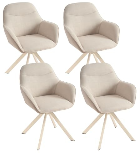 Goeurvant Esszimmerstuhl Beige mit Armlehne 4er Set drehstuhl Esszimmer Küchenstuhl Polsterstuhl aus Polyester mit Metallbeine und Rückenlehne für Esszimmer Küche Büro