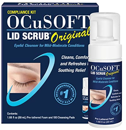 OCuSOFT Lid Scrub Original Compliance Kit - Instant Foam Eyelid Scrub and Lint Free Wipes - Daily Eyelid Kit to Remove Oil, Dust, Pollen and Eye Makeup - 1.7