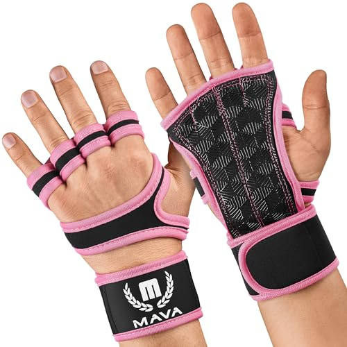 MAVA Open Gym Gloves for Women & Men | Padded Weight Lifting Gloves With Wrist Support | Strong-Grip Fingerless Workout Accessories | Multi-Use, Anti-Sweat (Pink M)