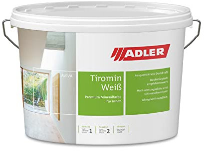ADLER Tiromin weiß 9 Liter - Premium Silikatfarbe innen weiß, Mineralfarbe - ohne Lösemittel, Weichmacher und Konservierungsmittel