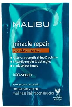Malibu C Miracle Repair Hair Reconstructor, Blonde Enhancer (1 Packet) - Nourishing Hair Repair Treatment for Damaged Blonde Strands - Relieves Hair Discoloration