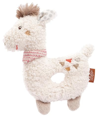 Fehn 058154 Ring-Greifling Lama / Motorikspielzeug mit Rassel – Treuer Begleiter für Babys und Kleinkinder ab 0+ Monaten