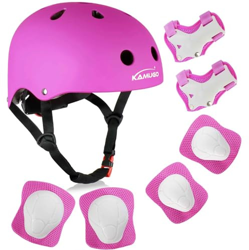 KAMUGO Casco de Bicicleta para niños, Casco para niños de 2 a 8 años, con Equipo de protección Deportivo, Rodilleras, Coderas y muñequeras para monopatín, Ciclismo, Patinete