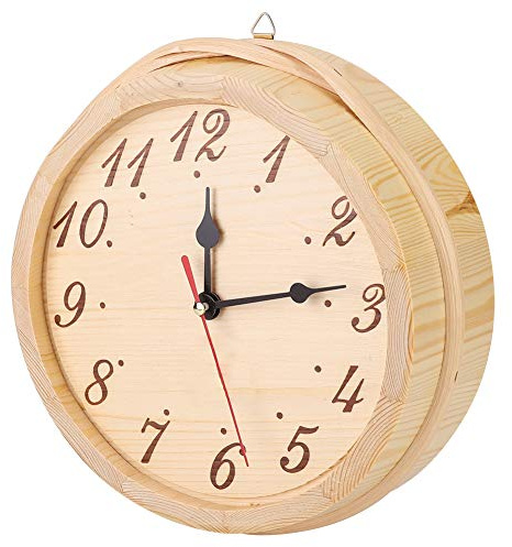 Haofy Round Wood Wall Clock Large Decorative Clock for Sauna Room, Living Room, Bedroom Accessory, No Glass Cover(Not Included Battery)