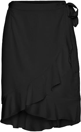 Vero Moda Gonna Corta a Portafoglio Vmhenna Ga Noos Avvolgente, Nero, L Donna