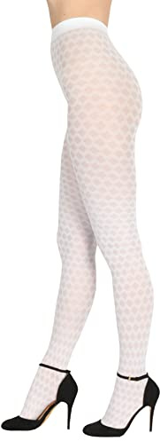 BANANALU Netz Strumpfhosen Damen mit Karo Muster 60 Den blickdichte karierte Alina 60 Bianco L