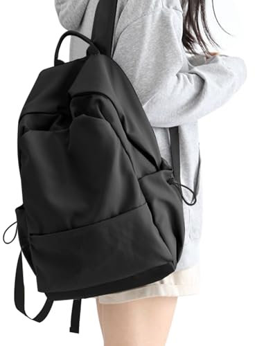 HYC00 Schulrucksack Damen, Causal Travel Schultaschen 15,6 Zoll Laptop Rucksack für Mädchen im Teenageralter Leichter Rucksack Wasserabweisend Bookbag College Boys Men Work Daypack,Schwarz L