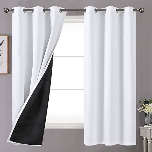 YoungsTex Pure White 100% Blackout Curtains 63 Inches Long for Bedroom