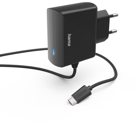 Hama Ladegerät Micro USB, 6W (USB Ladegerät, für Handy, Smartphone, Ladekabel Micro-USB Ladegerät, Ladeadapter, Ladestecker, Netzteil, integriertes Ladekabel, klein, Kabel 1m) schwarz