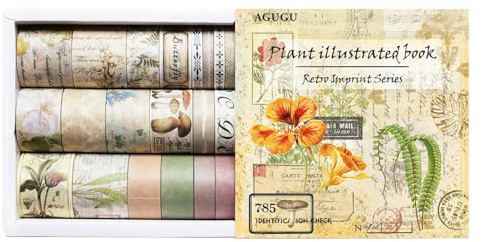 Bailinks Vintage Washi Tejpset för scrapbooking, 20 rullar dekorativ maskeringstejp flera mönster klippbok tejp klistermärken för gör-det-själv-hantverk kuldagböcker planerare