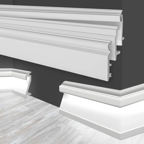 MARBET DESIGN LED Sockelleisten weiß HDPS Kunststoff - 2 Meter Fußleisten Profil indirekte Beleuchtung Fußbodenleisten Abschlussleisten Boden Leisten (HF-3 109x22 mm, 20 Meter)