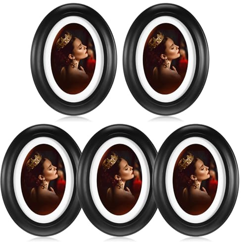 ABOOFAN 5 Pack Oval Picture Frame 5x7 Black, Vintage Wooden Wall Hanging Picture Frames for Home Office Decor, Photos Gallery
