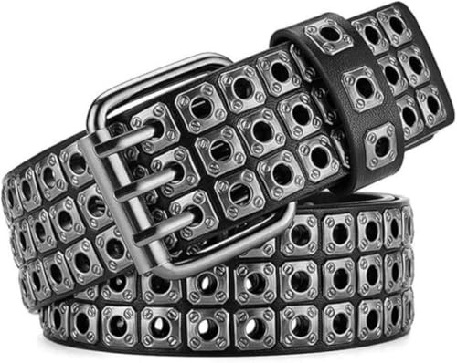 Black Sugar Ceinture Cloutée Clous Gothique Goth Punk Rock Solide PU Pyramides Carrés Hip pop Dance (Noir)