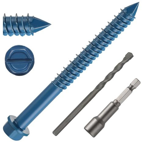 DAYALO Tornillos de hormigón de cabeza hexagonal M5,5 x 83, 30 unidades, tornillos para hormigón galvanizado, con broca y llave de vaso hexagonal para mampostería, hormigón, arquitectura, industria