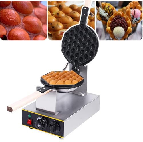 pedenencelia Gaufrier À Bulles Commercial,Fer À Bulles D'Œufs 1400 W,Rotatif À 180° Et Poignées en Bois/50-250 ℃ Réglable/Antiadhésif,Contrôle La Température Indépendant Et Bouton Minuterie