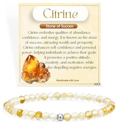 Farfume 4mm Edelstein Perlen Armband für Frauen, Kristall Silber 925 Naturstein Schmuck Elastisch Armbänder Damen, Chakra Spirituelle Charms Armbänder Valentinstag-Geschenke (Citrin)