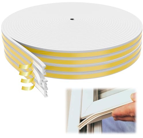SWTYExt 24m Burletes para Ventanas Perfil E Tira de Sellado Junta Aislante Termico Ventanas Goma Burlete Ventana Corredera Antigolpes Blanca Autoadhesiva para Puertas Ventanas Madera Grietas y Huecos