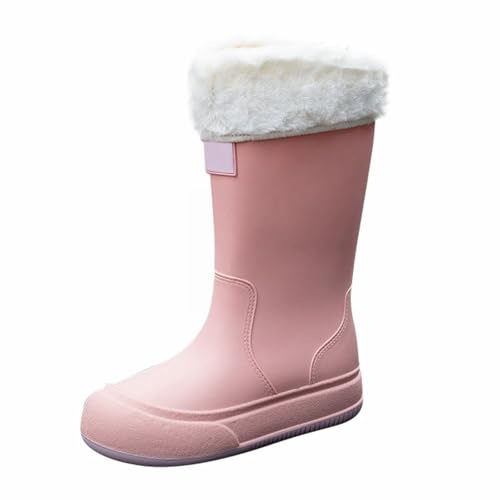 Bottes De Pluie Courtes Femmes Bottes De Jardin en Caoutchouc Travail légère Antidérapant Imperméables Doublé Polaire Chauds Confortables Chaussures de Pluie 35 Rose