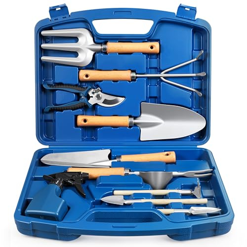 Grenebo Outils de Jardinage, Outils de Jardinage Robustes avec Sac à Main Tendance et Durable, Outils à Main de Jardin avec étui de Transport, Cadeaux de Jardinage pour Femme (Bleu)