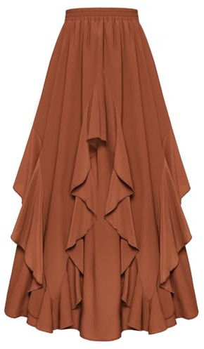 Scarlet Darkness dam medeltida kjol elastisk midja med fickor chiffong volangfåll pirat kjol, apelsin, XXL