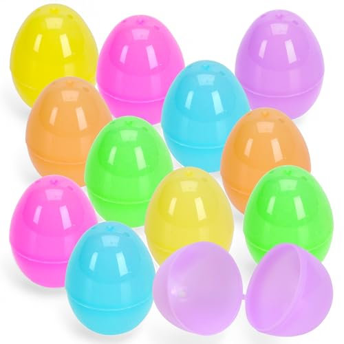 MIJOMA Uova di Pasqua da Riempire in Plastica Colorata per Fai da Te, Caccia e Decorazioni Pasquali - Facili da Aprire e Riutilizzabili (12, 6 x 4)