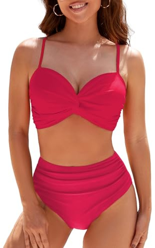 Adigaber Dam Baddräkt Tvådelad Twist Front Hög Midja Push Up Plus Storlek Badkläder