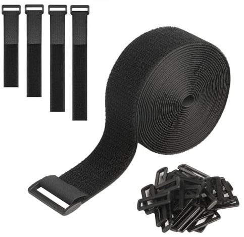 Bridas para Cables, 5 cm x 6 m Bridas Reutilizables Cables Organizador, Tiras de Cable Reutilizables de Tipo Gancho y Bucle con 30 Hebillas para Sujetar Cable Tubos Mangueras Oficina Hogar