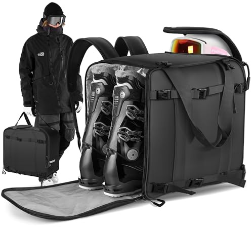 Findway Skischuhtasche mit Helmfach, Skitasche für Fortgeschrittene Skischuhe,Wasserdichter und Abriebfester Skirucksack,Ski Rucksack für Skitouren, 55 L