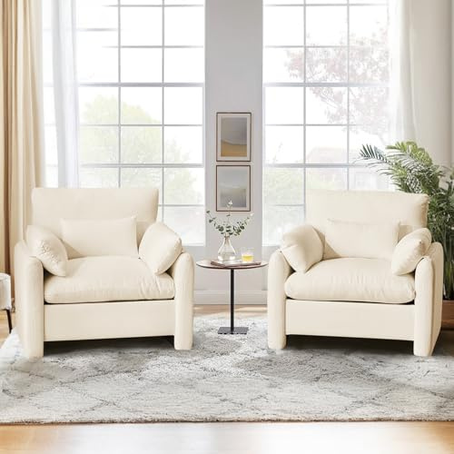 Ckaff Set di 2 Extra-Grand Poltrona Salotto, 93.5cm Divano Singolo Poltrone Camera da Letto con Braccioli Rimovibili e Cuscino, Poltrona Imbottita Relax per Salotto Soggiorno Camera da Letto, Beige