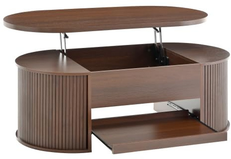 HAINEW Soffbord Vardagsrumsbord Med Höjdjusterbar Bordsskiva Och Dolt Förvaringsutrymme, Soffbord Sidobord Med Utdragbar Hylla För Vardagsrum, Sovrum, Valnöt, 110 × 55,5 × 40cm