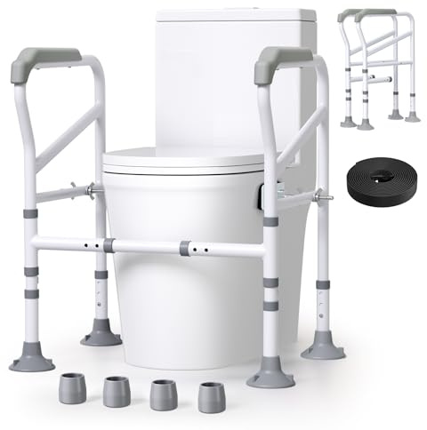 Yapasopu Apoyabrazos WC 150KG/300LBS, Barras de inodoro ajustables en altura y ancho, Marco con ventosas grandes, Ideal para personas mayores con discapacidad, apto para la mayoría de inodoros