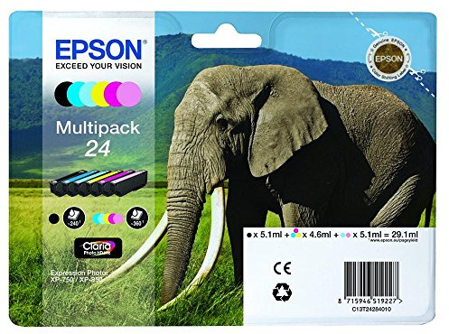 Epson C13T24284010 - Pack de 6 cartuchos de tinta, color, paquete estándar válido para EPSON Expression Photo XP-55 / XP-750 / XP-760 / XP-850 / XP-860 / XP-950 / XP-960