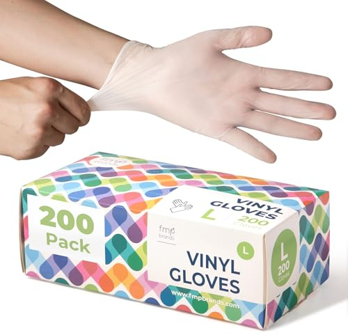 Fit Meal Prep 200 Pack Disposable Food Prep Vinyl Gloves Large Food Safe Glove Household Cleaning Gloves for Cooking, Kitchen