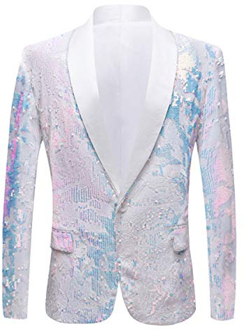 PYJTRL Blommig kavaj i sammet med paljetter för män, moderiktig blazer, Vitt, XS