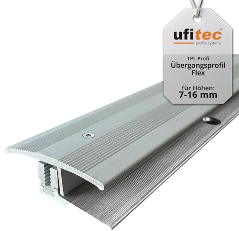 ufitec profilsystem för parkett- och laminatgolv – för beläggningshöjder på 7-15 mm – finns i många färger (flexövergång 90 cm lång | 35 mm bred, silver)
