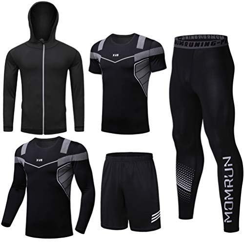 LucaSng 5 Pièces Ensemble Compression Homme Tenue Sport Fitness Vêtement de Sport avec Hoodies Vestes Shirt Compression Legging Collant Sport Short Running Jogging Cyclisme (Style n ° 16, M)