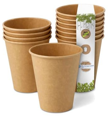 Greenbox Vasos desechables biodegradables, de papel, con revestimiento de PLA, 50 unidades, marrón, sin teñir, 150 ml