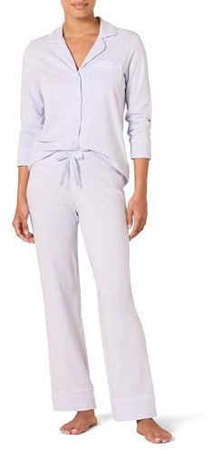 Amazon Essentials Damen Schlafanzug-Set Baumwollmodal langärmliges Hemd und Lange Hose, Blassblau, L