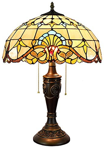 GAUUA Tiffany Style Table Lamp Rustic Large Table Lamp Baroque Style Stained Glass Table Light for Living Room Bedroom Bedside Nightstand Night Light