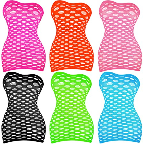 Geyoga 6 Pieces Womens Strapless Bodysuit Halloween Strapless Lingerie Striped Dress for Women Chemise, One Size Fits Most (Orange, Light Blue. Rose, Pink, Fruit Green, Black)