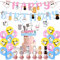 Katzen Geburtstag Deko,38 Stück Rosa Kindergeburtstag Deko Katze Set mit Happy Birthday Banner Girlande Katze Luftballons Torten Topper Tier Geburtstagsparty Deko für Mädchen Kinder Baby