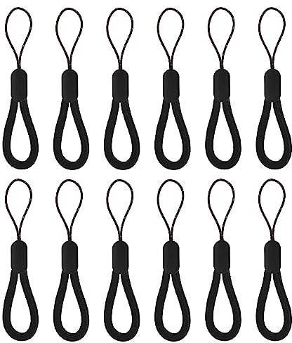 Cobee Correa de muñeca pequeña, 4.72 Pulgadas, Ajustable, Correa de Nailon para Dedos, Correa de Mano portátil para teléfono Celular, cámara, Llaves, Unidades Flash USB (Negro, 12 Piezas)