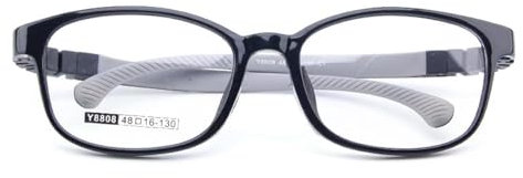 QYAJS Brillenrahmen für Kinder, optischer Brillenrahmen, TR90, flexibel, biegbar, einteilig, sichere Brille für Mädchen und Jungen (Hellschwarz und Grau), Hellschwarz, Größe M, Light Black, Medium