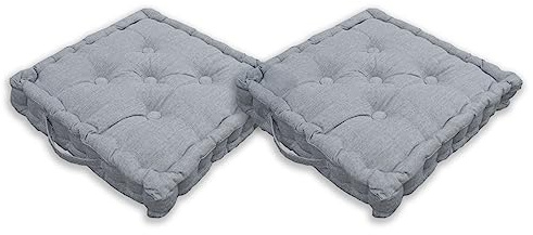 Home Tresor - Cuscini per Sedie 40x40x8cm da Interno Esterno| Set da 2/4 Coprisedia Cuscino Trapuntato Sedia Cucina, Divano, Giardino, da Pavimento con Imbottitura Spessa 8 cm con Maniglie (Grigio, 2)