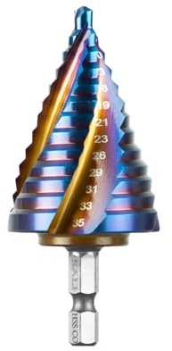 SALI Punta per trapano a gradini Hss [Φ5-35 mm, 13 livelli] Quattro scanalature elicoidali, punte coniche affilate per metallo, acciaio inossidabile, plastica, legno (HSS Co)