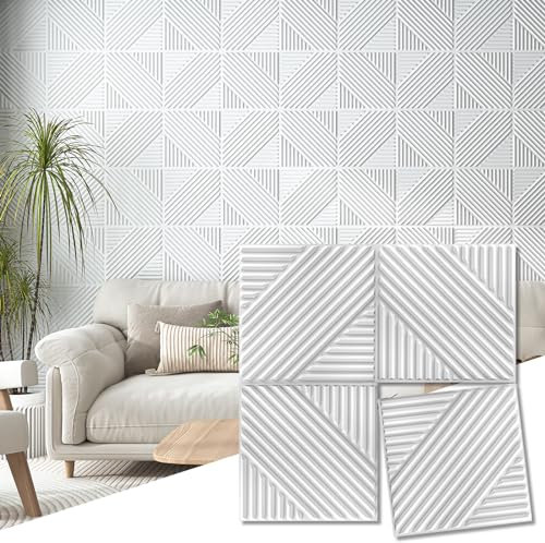 Art3d Lot de 33 panneaux muraux 3D pour décoration murale intérieure, panneaux muraux texturés pour salon, chambre à coucher, fond mural TV, 30,5 x 30,5 cm, blanc