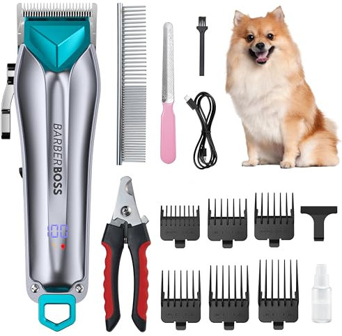 BarberBoss Hundeschermaschine, kabellos, professionelle Hundeschermaschine für dickes Haar, Hundepflegeset, Katzenschermaschine für verfilztes Fell, Haustierpflegeset, Haustierschermaschine QR-9088