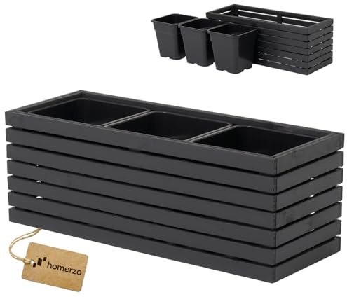 HOMERZO Pflanzkübel Holz – imprägniert wetterfest – mit herausnehmbarem Kunststoffeinsatz – Hochbeet Blumenkasten für Balkon Garten Terrasse (Horizontal-anthrazit 98x36 H35 cm)