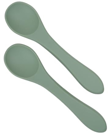 THERMOBABY - Lot De 2 Cuillères En Silicone Pour Bébé - Cuillères Bébé/Enfant 1er Âge - Dès 4 mois, Souple - Bout Arrondi - Manche Long Et Ergonomique - Vert Cactus